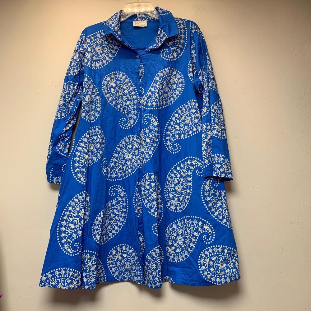 AQRL Shirt Dress Womens L Blue White Excellent Paisley Cotton Made in Italy